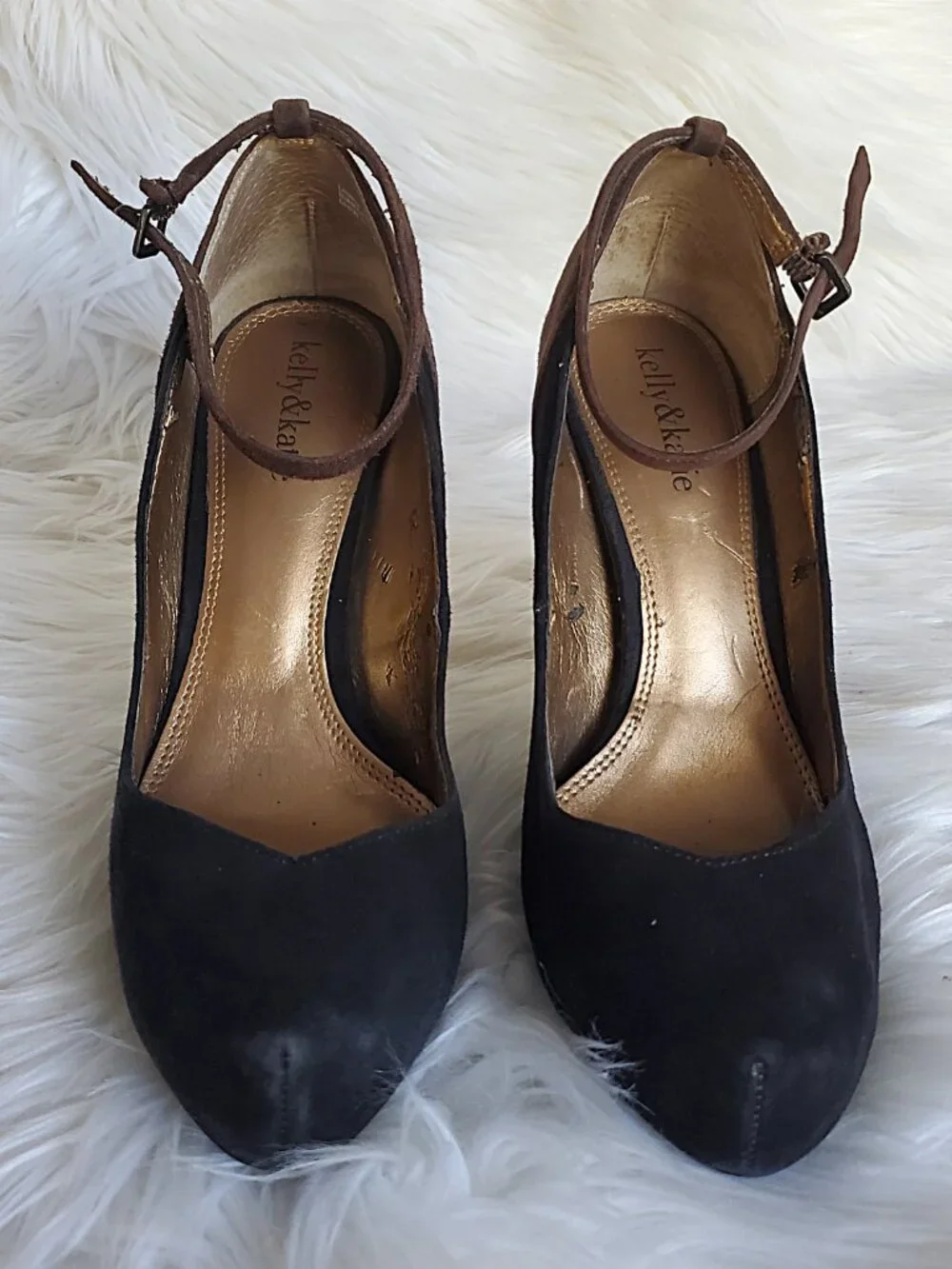 Kelly & Katie Black/Brown Suede Ankle Strap Heels SZ 8.5